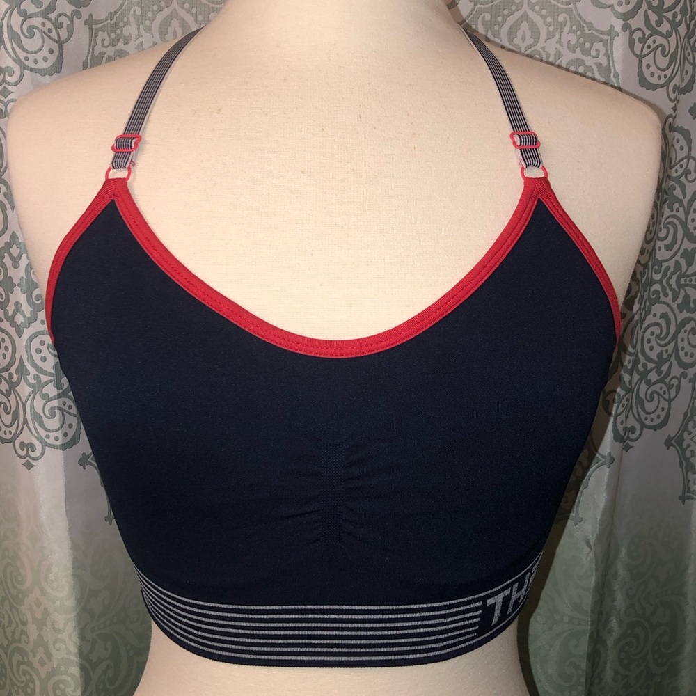 TH Tommy Hilfiger Racerback Adjustable Strap Sports Bra ~ Classic Navy Red ~Sz L